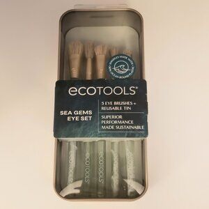 Ecotools Sea Gems Eye Set 5 Makeup Brushes Reusable Tin Marbled Green Travel NIB